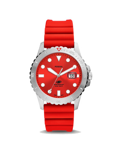 Fossil Quartz Men's Watch Red Silicone And Dial