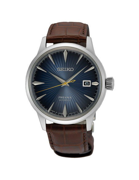 Seiko Presage Cocktail Time Brown Genuine Leather Band Men's Watch Blue Dial