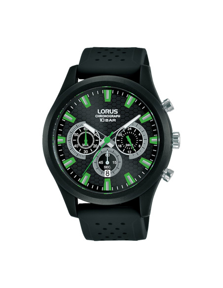 Lorus Chronograph Sport Black Silicone Strap Men's Watch Black And Green Dial