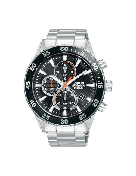 Lorus Men's Watch Sport Silver Stainless Steel Band Black Dial and Bezel