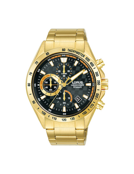 Lorus Quartz Sporty Men's Gold Watch Black Dial Yellow Details