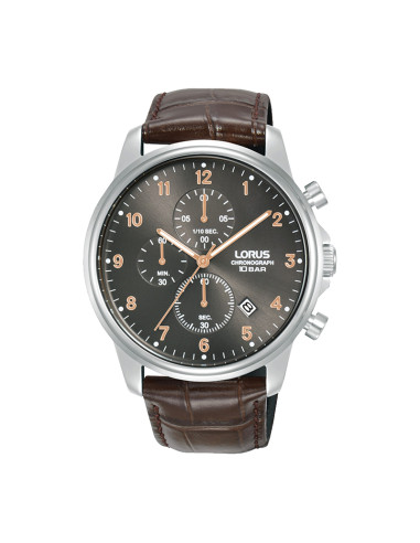 Lorus Quartz Simple Men's Watch Genuine Brown Leather Band Dark Grey Dial