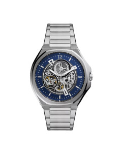 Fossil Automatic Skeleton Men's Silver Watch Blue Dial