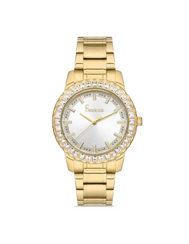 Freelook Modern Women's Watch Gold Strap White Dial with Stones