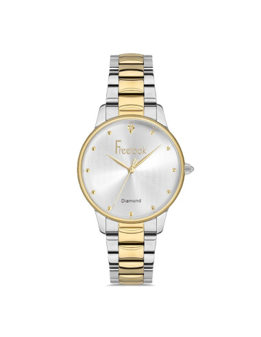 Freelook Simple Design Women's Diamond Watch Gold/Silver with Silver Dial