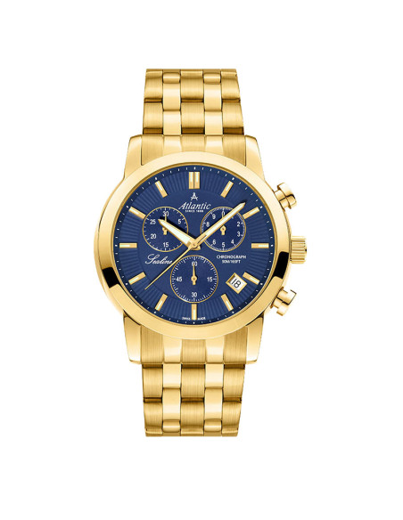 Atlantic Sealine Gents Chrono Watch Collection Gold PVD Date Display Blue Dial
