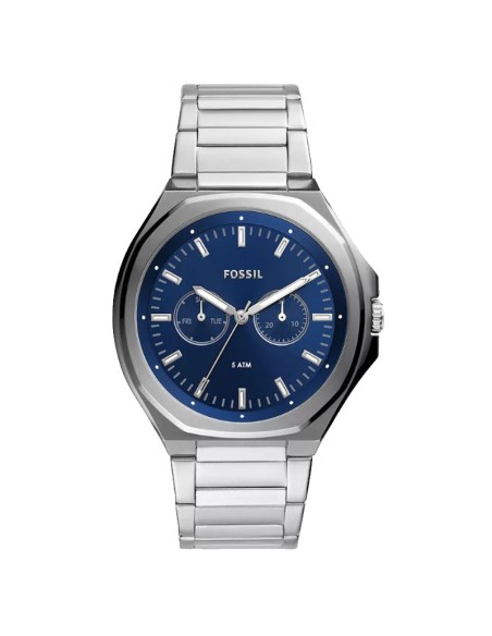 Fossil Quartz Multifunction Men's Watch Blue Dial Silver Strap