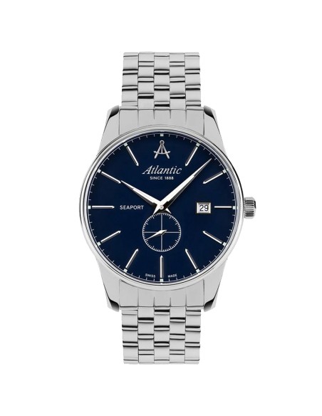 Atlantic Seaport Classic Simple Silver Gents Watch Blue Dial Date Display