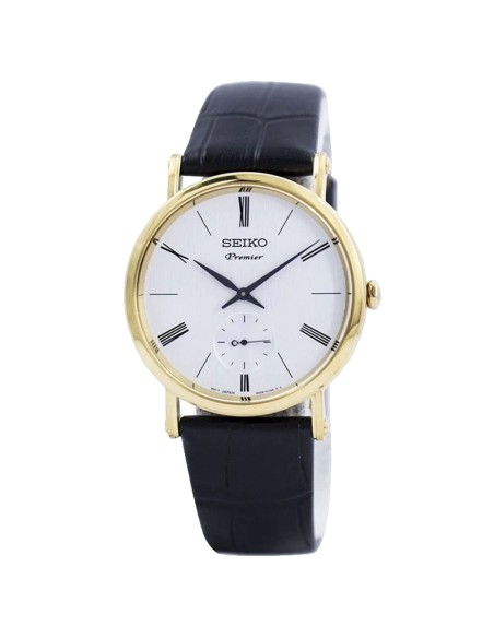 Ore Seiko Premier Klasike e Thjeshte Meshkuj Rrip i Zi Kase Gold