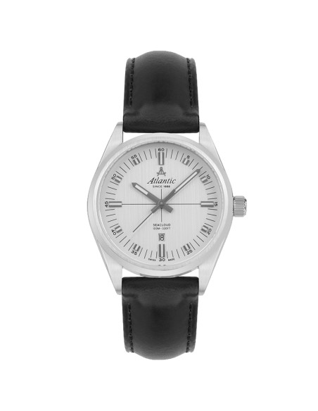 Atlantic Seacloud Gents Watch Classic Black Leather White Dial Quartz