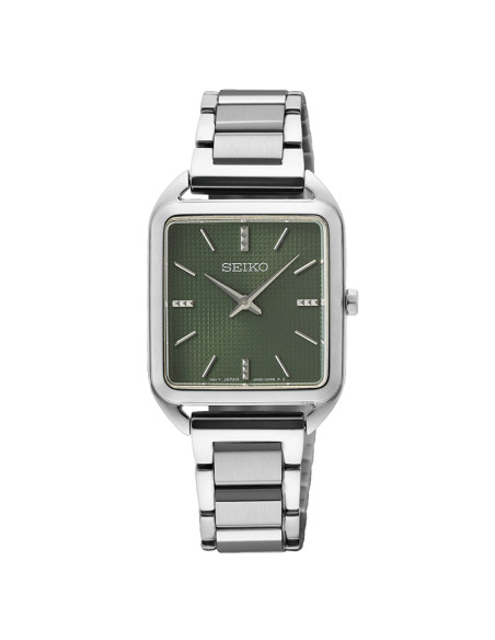 Seiko Square Silver Simple Women's Watch Quartz Green Dial