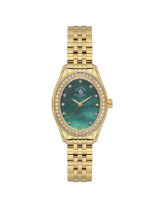 Polo Women's Oval Watch Green Dial Gold Band Quartz