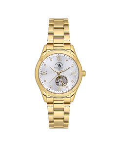 Polo Women's Automatic Open Heart Watch Gold Band White Dial