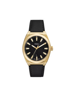 Fossil Black And Gold Quatz Men's Watch Leather Strap...