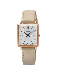 Seiko Square Tiny Gold Woman's Watch White Dial Leather...