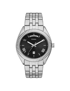 Fossil Quartz Men's  Silver Band Watch 5ATM Black Dial