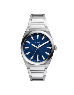 Fossil Silver Simple Men's Watch Date Blue Dial